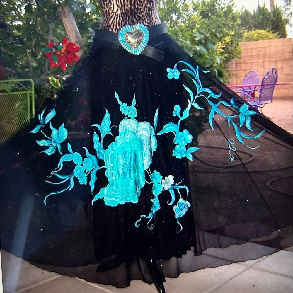$400-Beauty! Western Boho Huipul Floral Embroidered Skirt~S-Roja~King Ra…